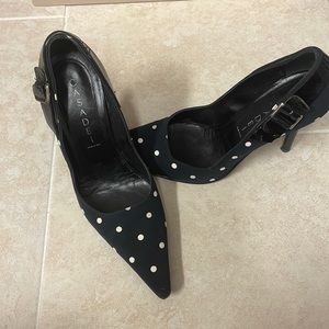 Casadei Polka dot Pump worn leather buckle detail